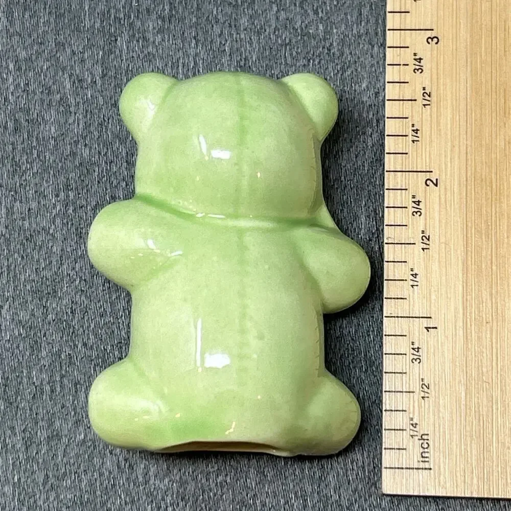 Vintage Lime Green Ceramic Teddy Bear Stitch Macrame Bead Crafting Supplies